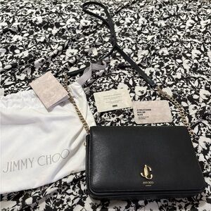 Jimmy Choo JC Wallet on Chain | Black Leather | AUTHENTIC